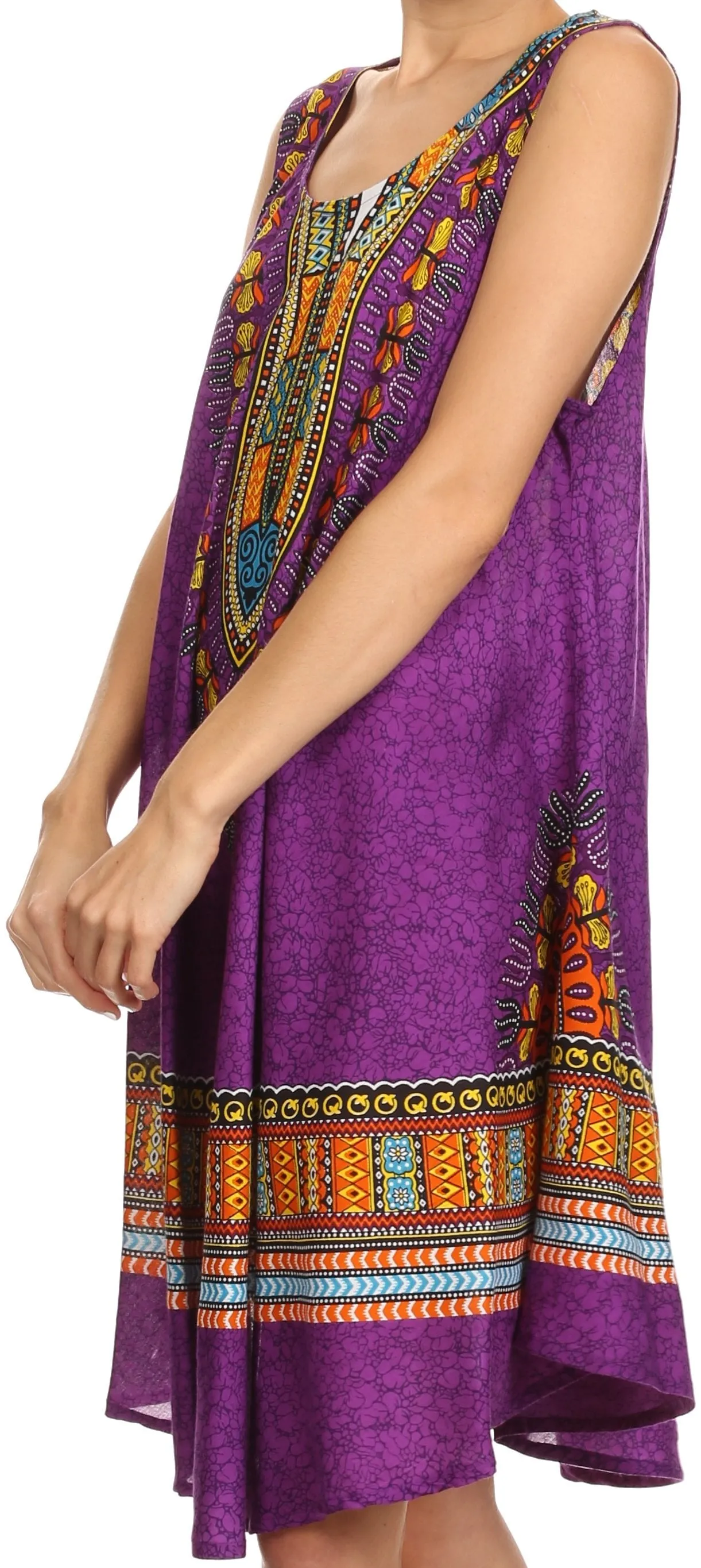 Sakkas Spal Mid Length Scoop Neck Tank Top Printed Batik Caftan Dress / Cover Up