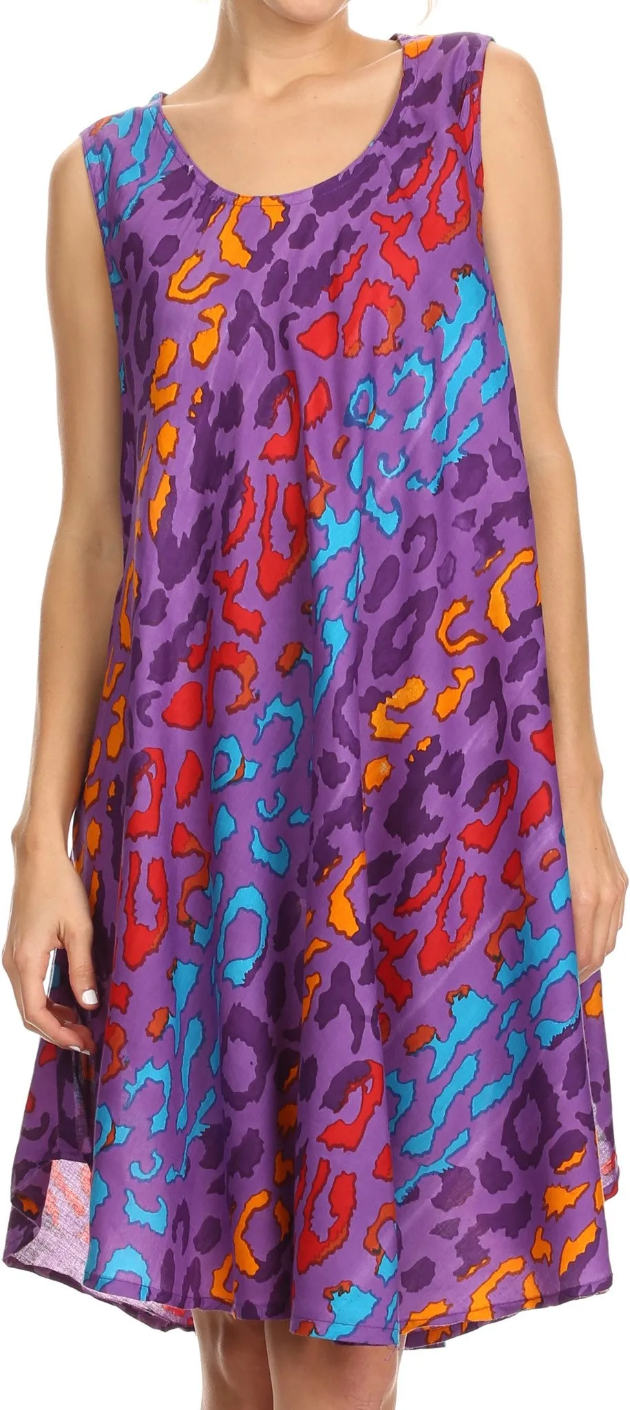 Sakkas Spal Mid Length Scoop Neck Tank Top Printed Batik Caftan Dress / Cover Up