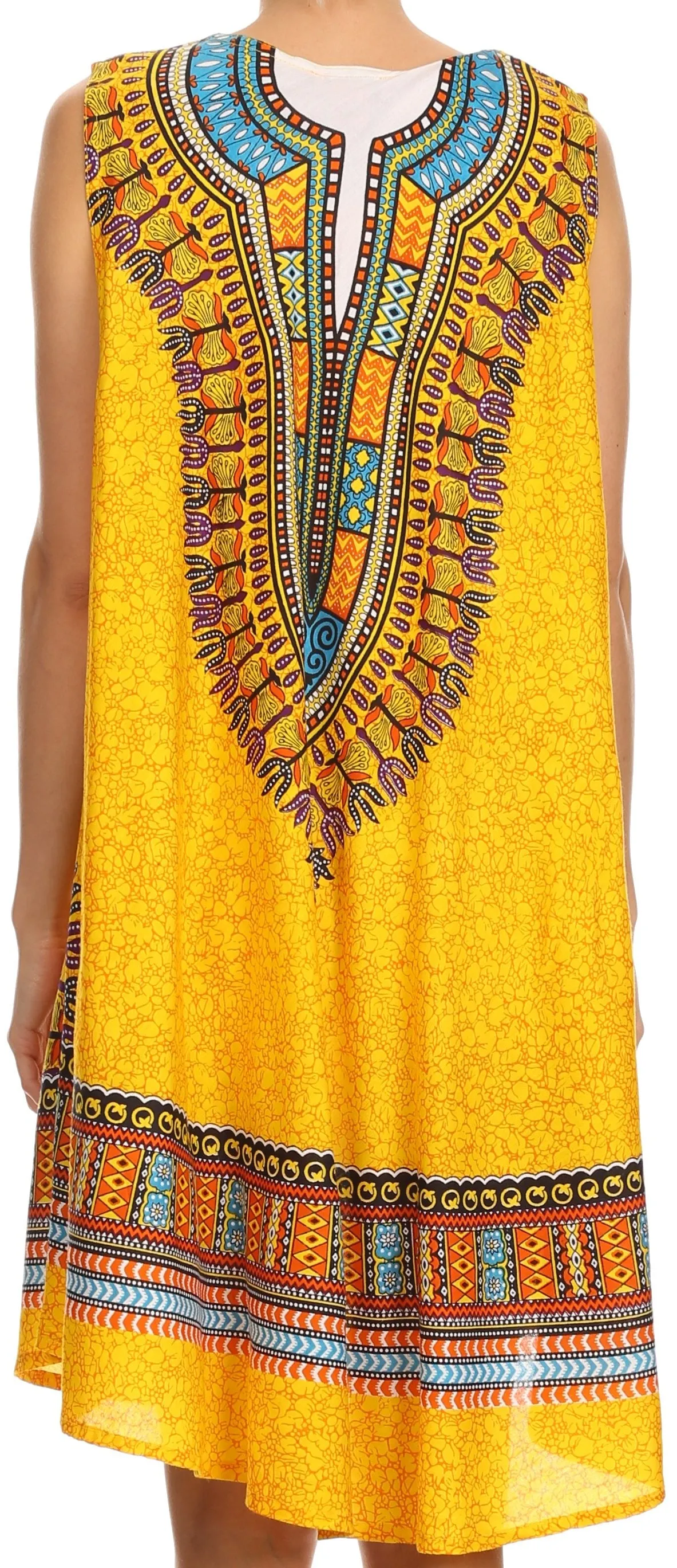 Sakkas Spal Mid Length Scoop Neck Tank Top Printed Batik Caftan Dress / Cover Up