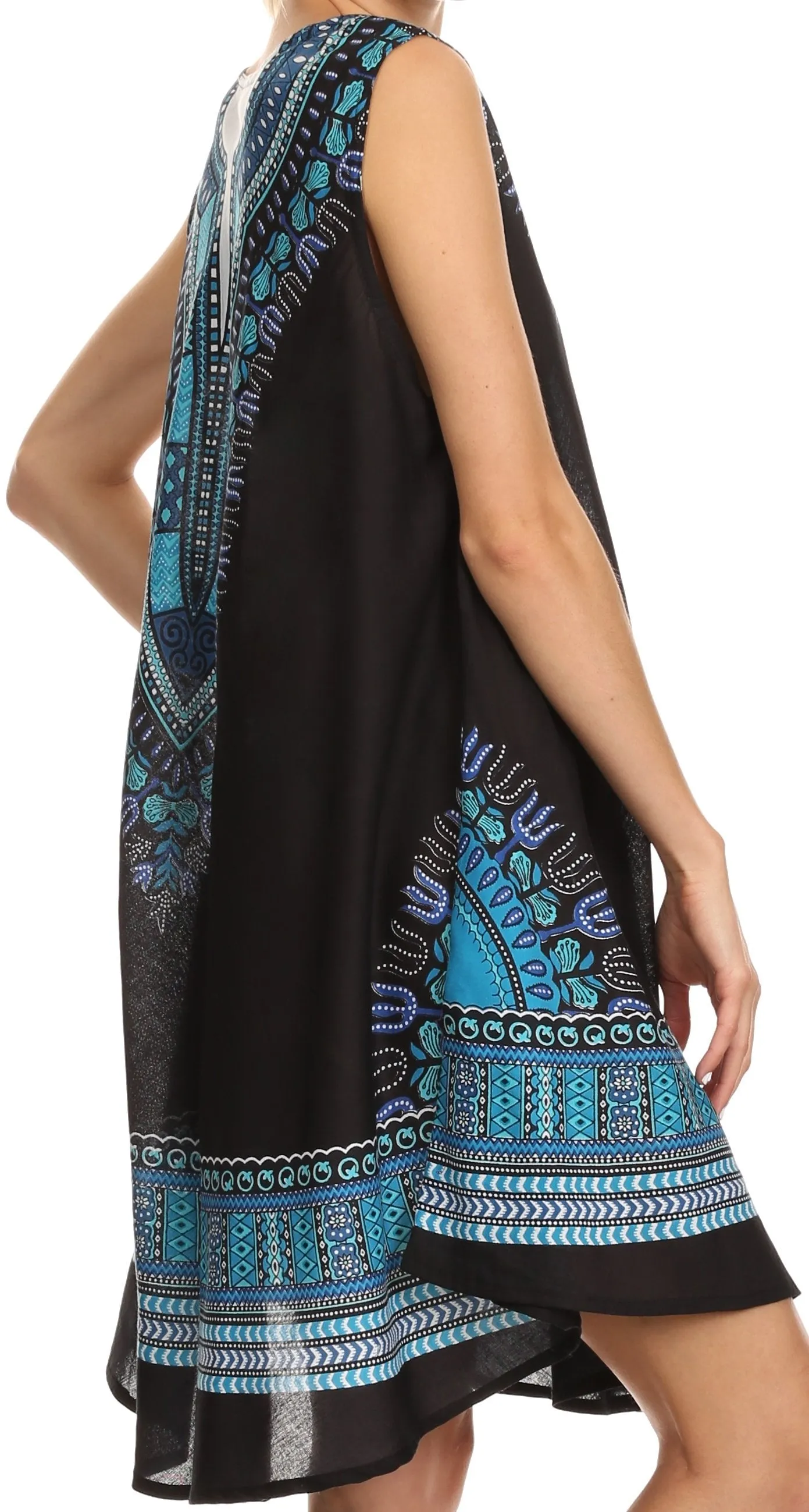 Sakkas Spal Mid Length Scoop Neck Tank Top Printed Batik Caftan Dress / Cover Up