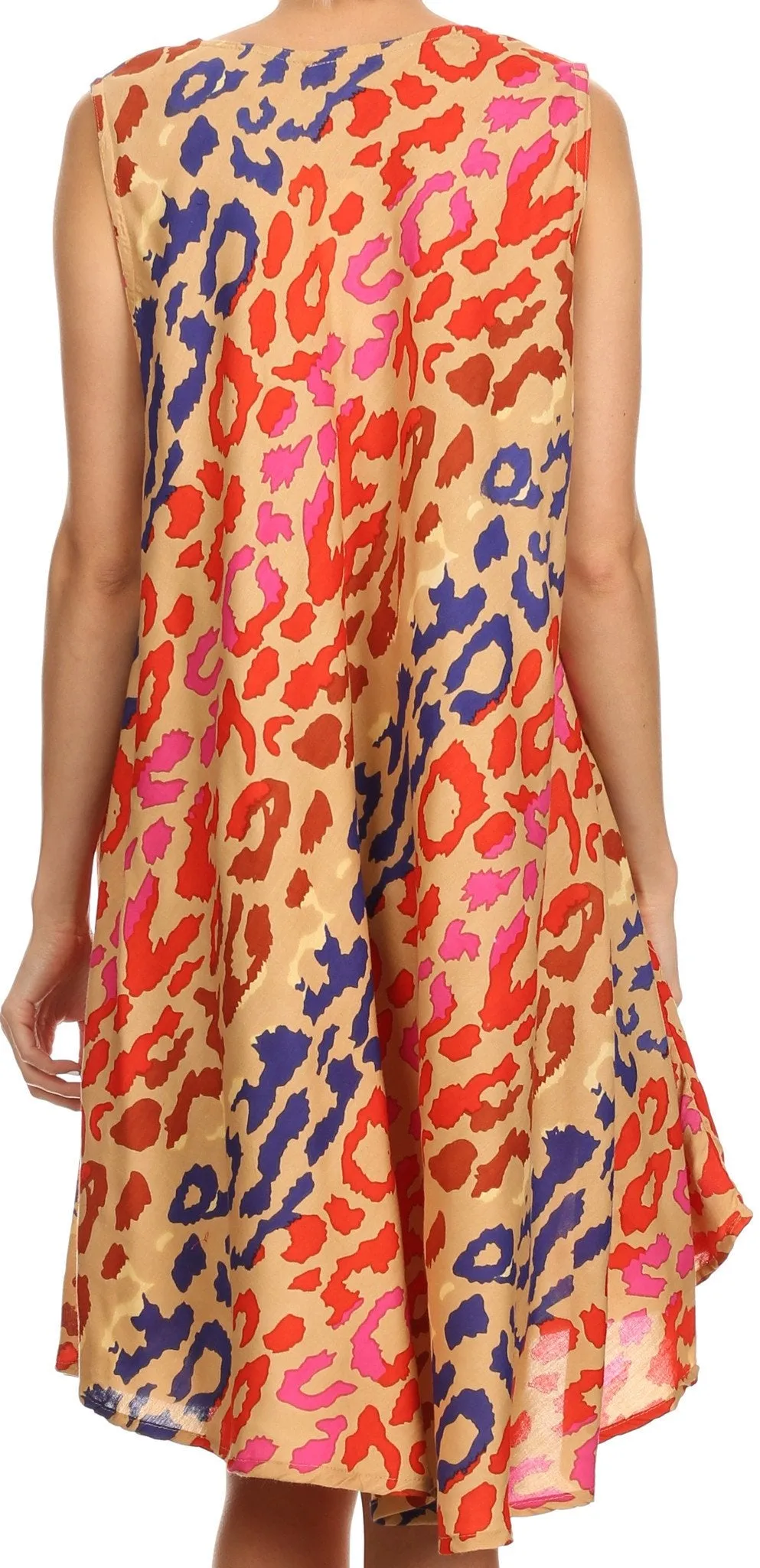 Sakkas Spal Mid Length Scoop Neck Tank Top Printed Batik Caftan Dress / Cover Up