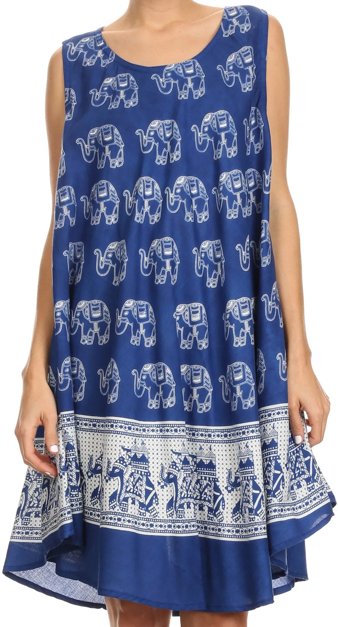 Sakkas Spal Mid Length Scoop Neck Tank Top Printed Batik Caftan Dress / Cover Up