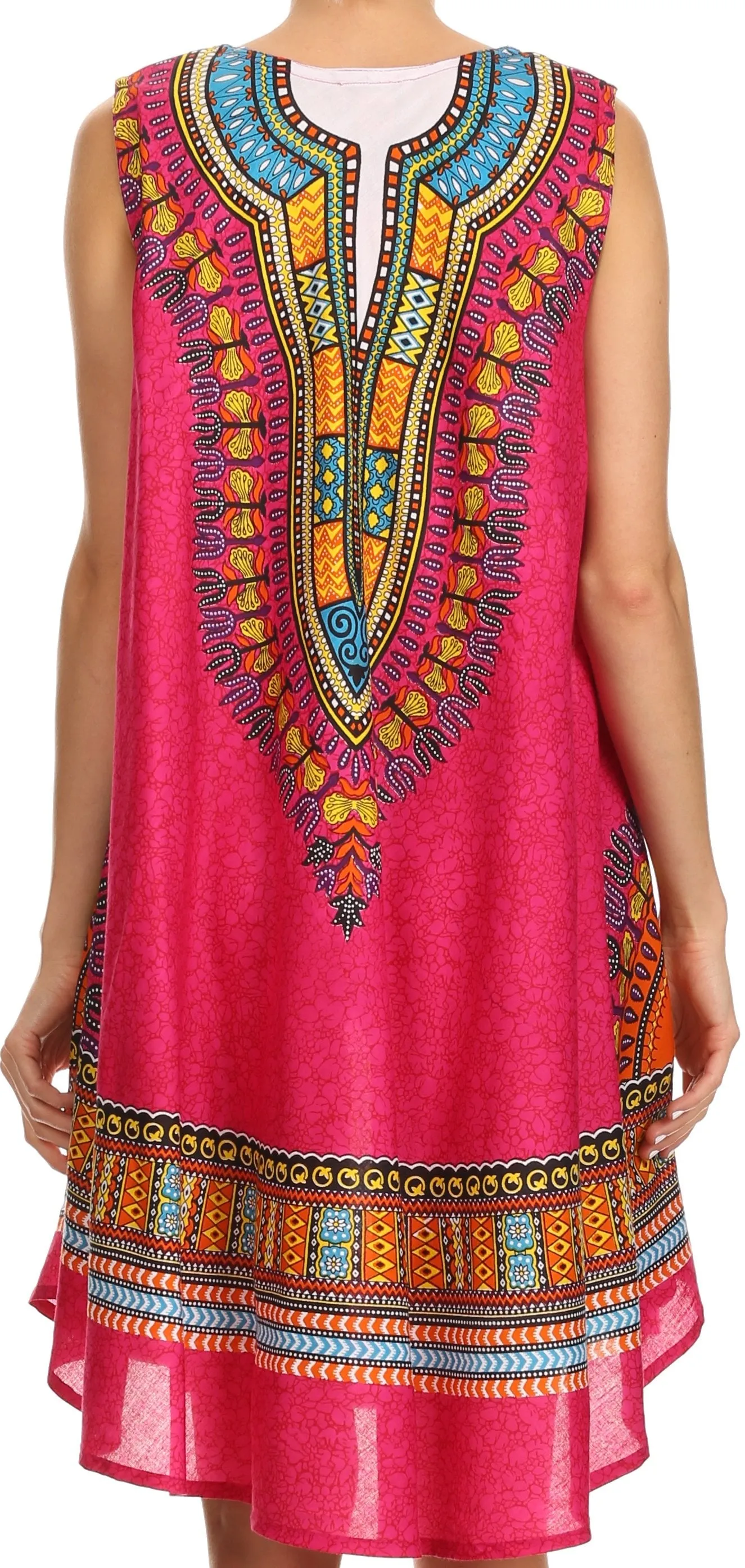 Sakkas Spal Mid Length Scoop Neck Tank Top Printed Batik Caftan Dress / Cover Up