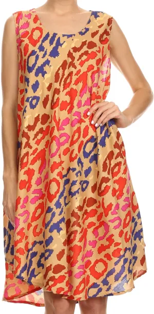 Sakkas Spal Mid Length Scoop Neck Tank Top Printed Batik Caftan Dress / Cover Up