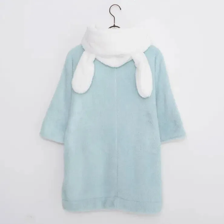 Sanrio Cinnamoroll Boa Fleece Poncho Hoodie w/ Ear White Light Blue Warm Women