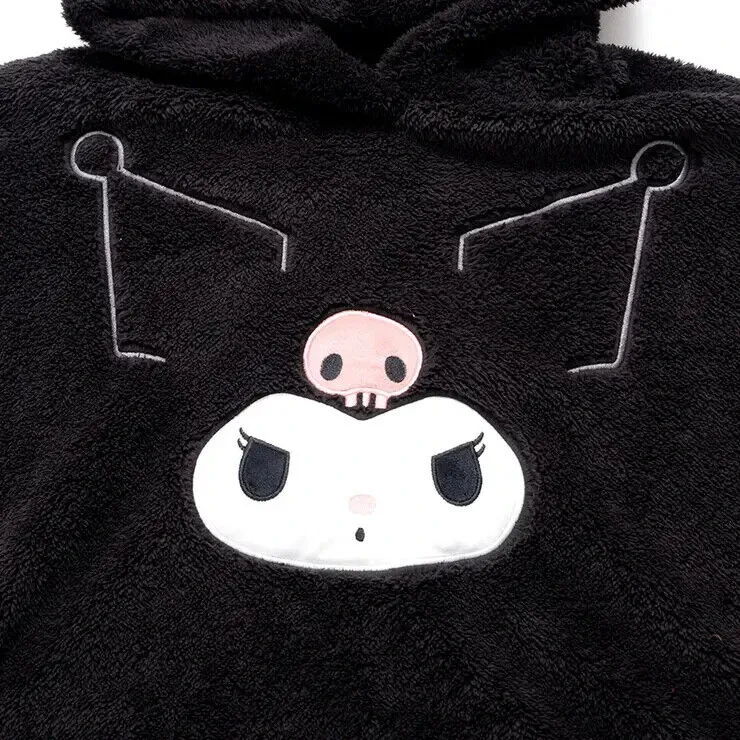 Sanrio Kuromi Boa Fleece Poncho Hoodie w/ Ear Black Warm Women Japan Cosplay