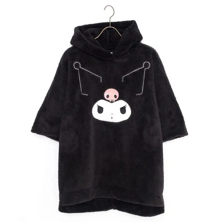 Sanrio Kuromi Boa Fleece Poncho Hoodie w/ Ear Black Warm Women Japan Cosplay