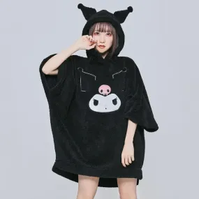 Sanrio Kuromi Boa Fleece Poncho Hoodie w/ Ear Black Warm Women Japan Cosplay