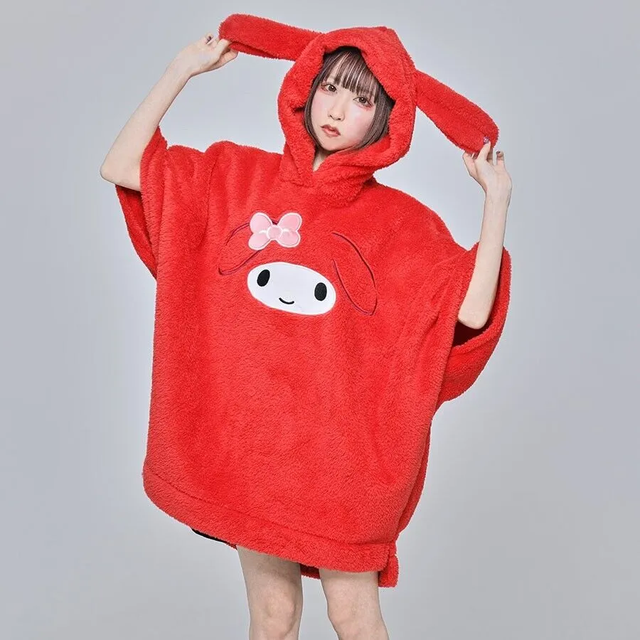 Sanrio My Melody Boa Fleece Poncho Hoodie w/ Ear Red Women Japan Cosplay Warm