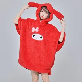 Sanrio My Melody Boa Fleece Poncho Hoodie w/ Ear Red Women Japan Cosplay Warm