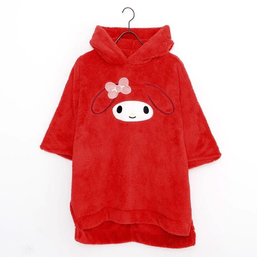 Sanrio My Melody Boa Fleece Poncho Hoodie w/ Ear Red Women Japan Cosplay Warm