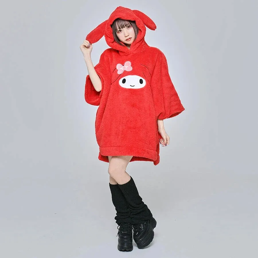 Sanrio My Melody Boa Fleece Poncho Hoodie w/ Ear Red Women Japan Cosplay Warm