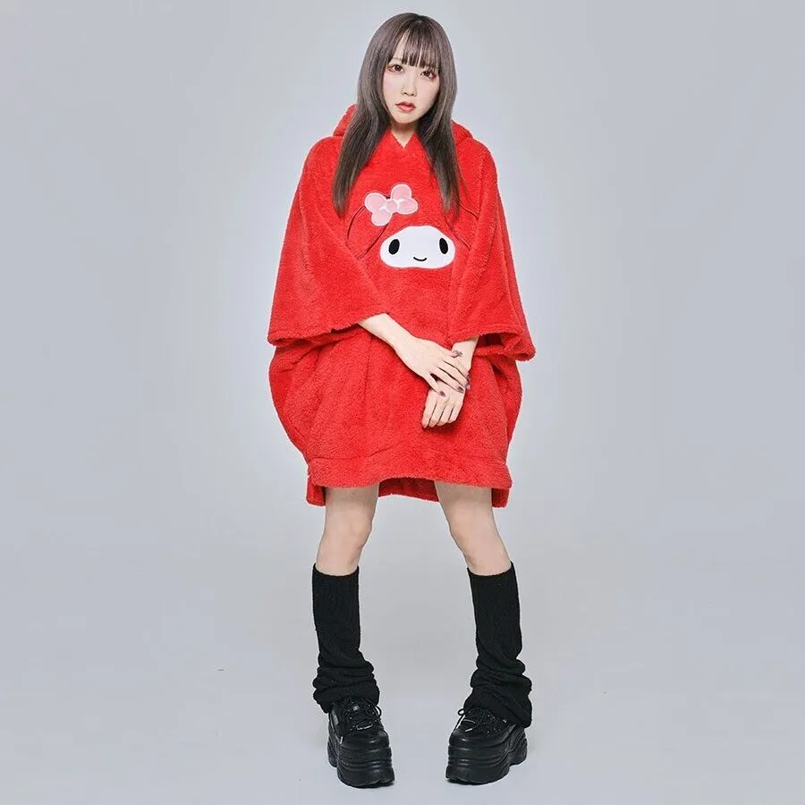 Sanrio My Melody Boa Fleece Poncho Hoodie w/ Ear Red Women Japan Cosplay Warm