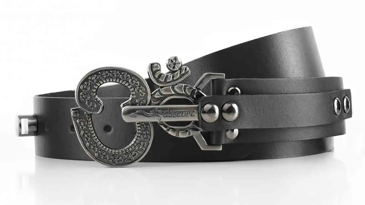 Satin Gunmetal Ohm 2.0 Buckle on Leather Belt