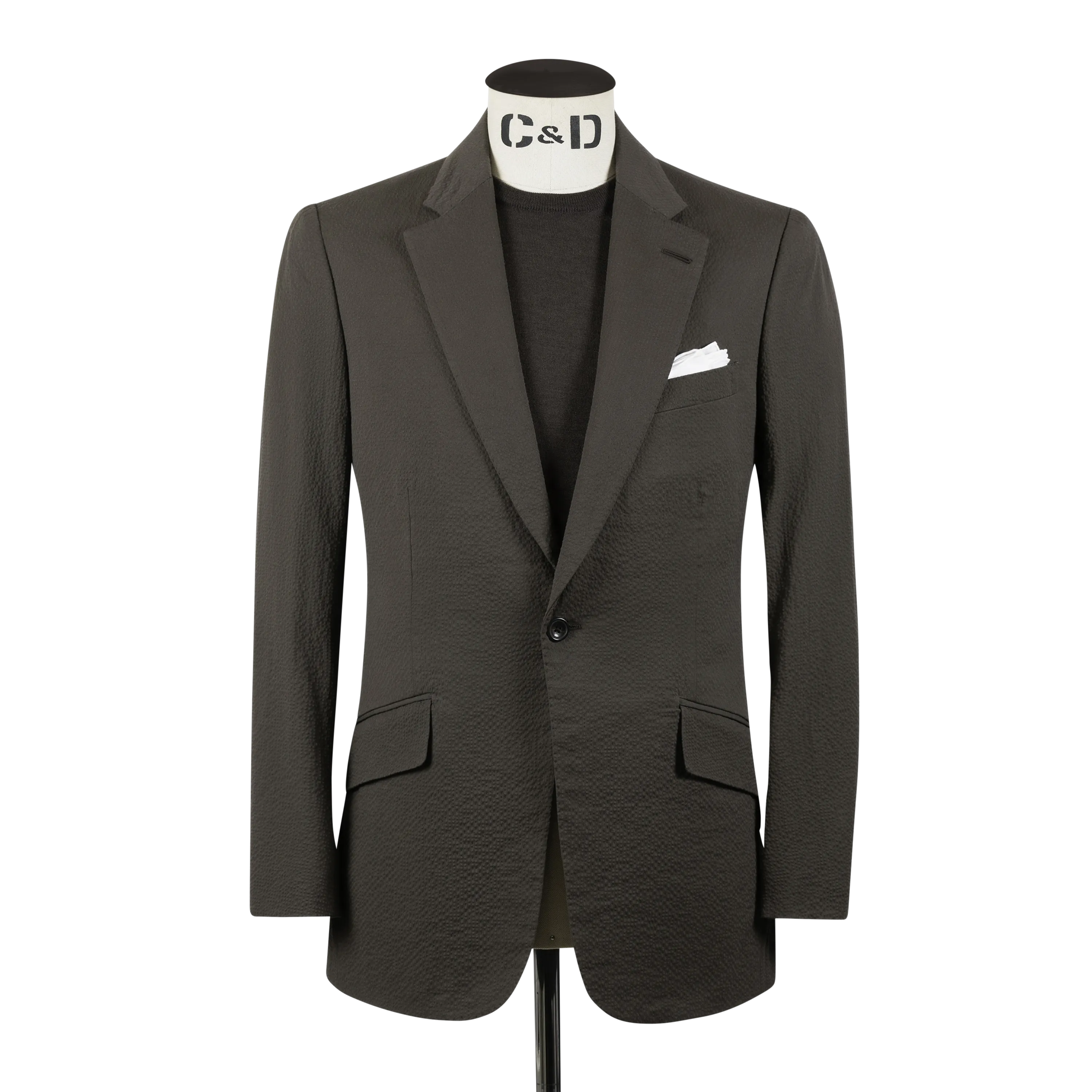 Single Breasted Notch Lapel Suit in Brown Seersucker