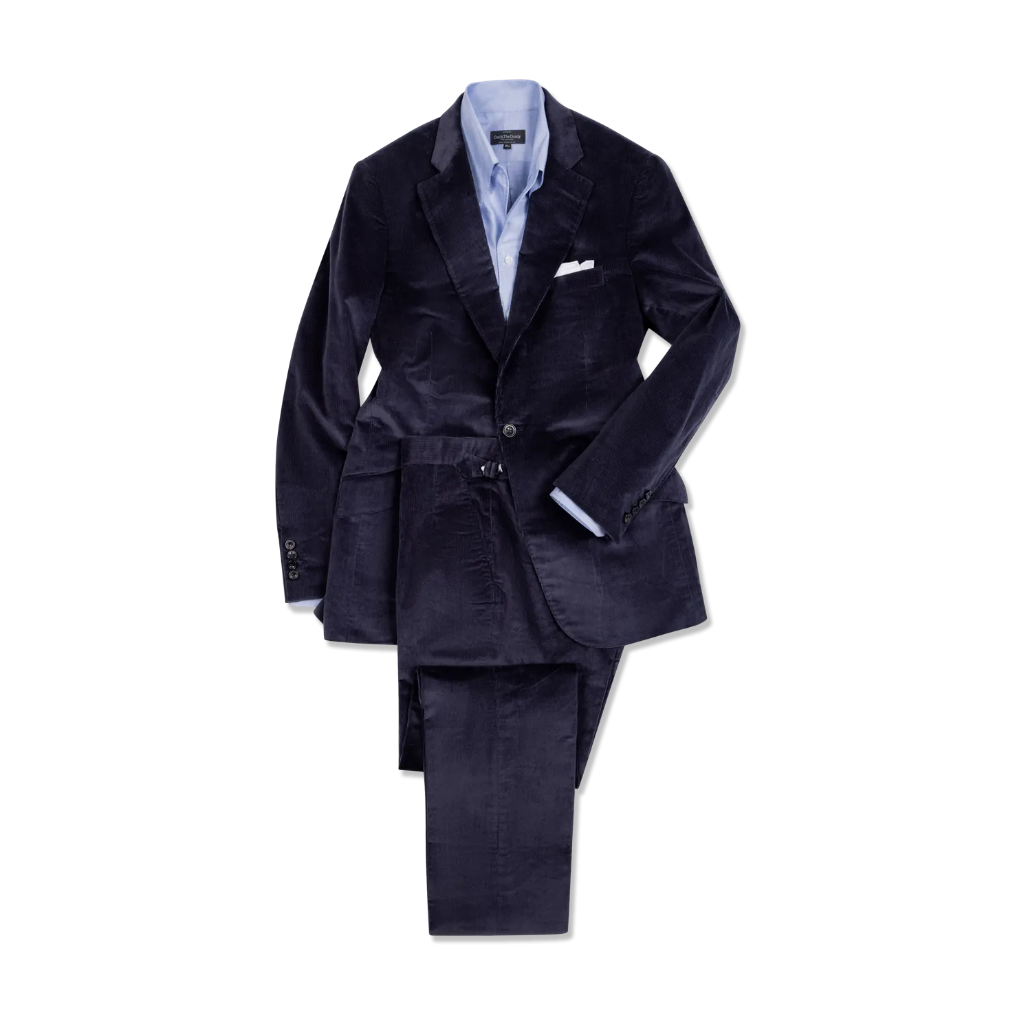 Single Breasted Notch Lapel Suit in Navy Corduroy