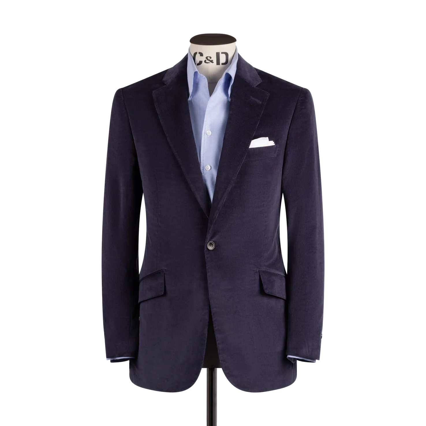 Single Breasted Notch Lapel Suit in Navy Corduroy