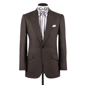 Single Breasted Peak Lapel Suit in Brown Wool, Silk and Linen