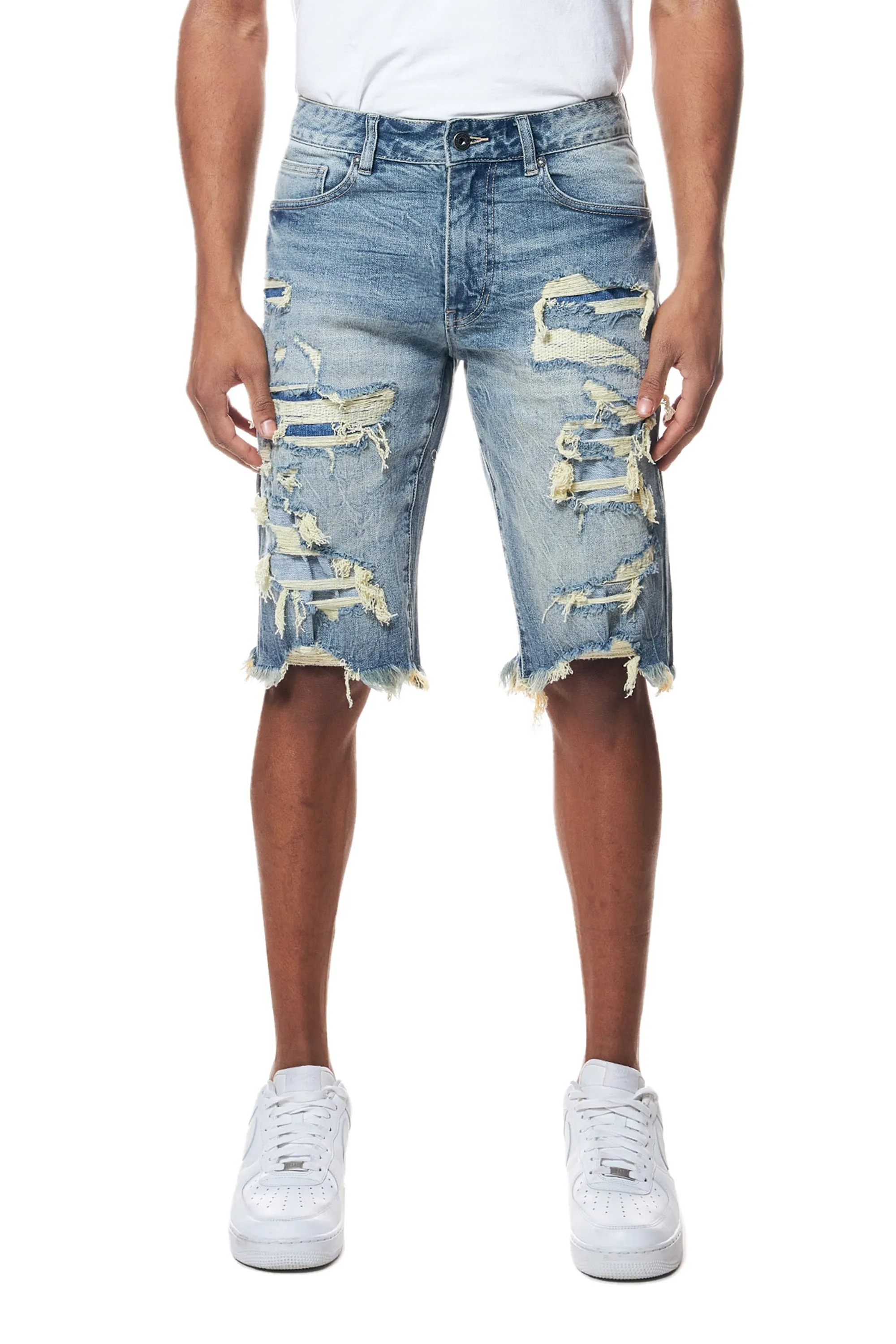 Smoke Rise Men's Distressed Rip & Repair Denim Shorts