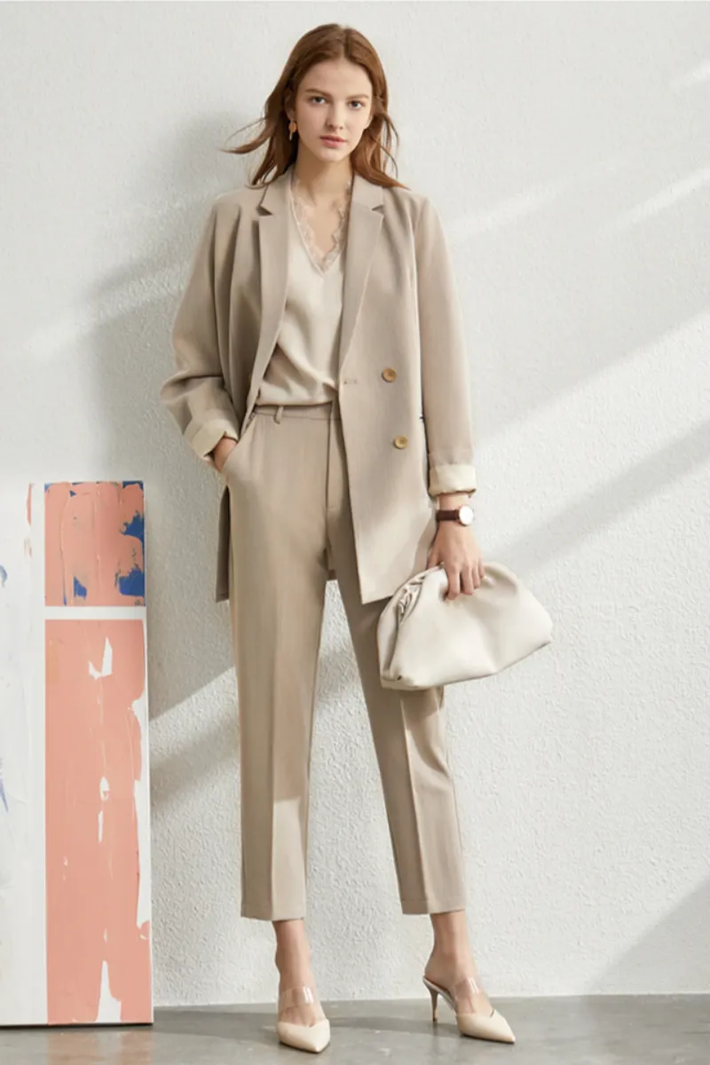 Solid Blazer High Waist Pants Suit