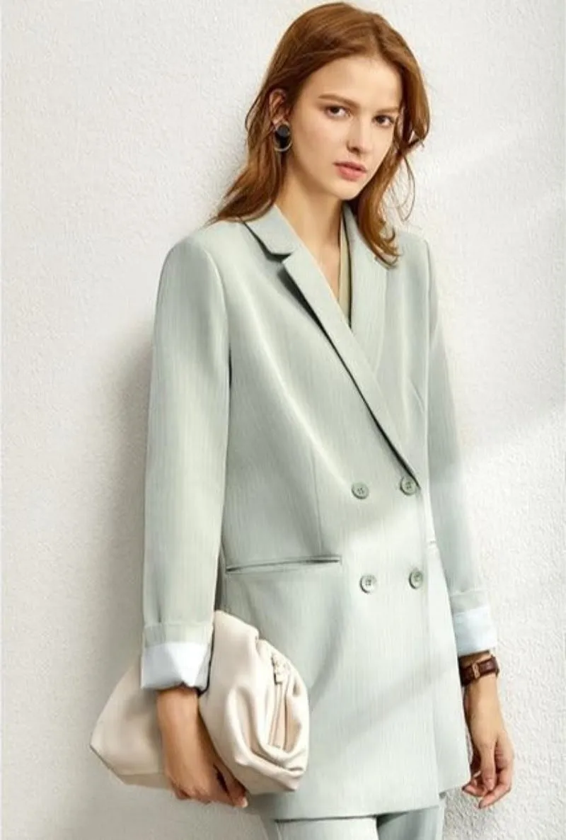 Solid Blazer High Waist Pants Suit