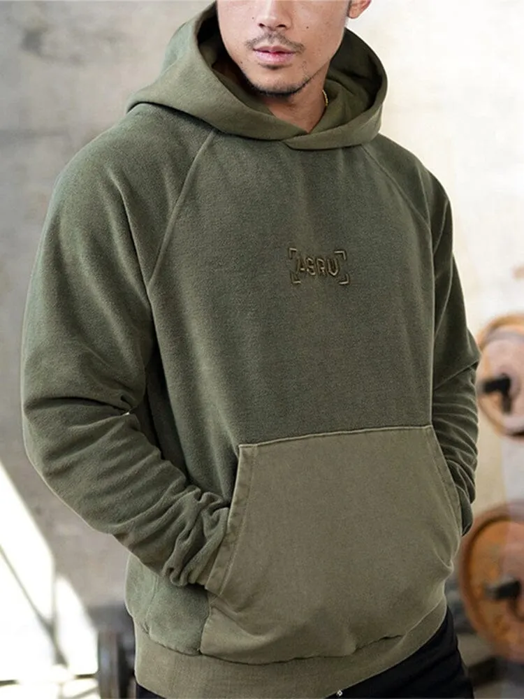 Solid Color Embroidered Hooded Padded Sweatshirt