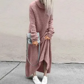 Solid Color Turtleneck Dress