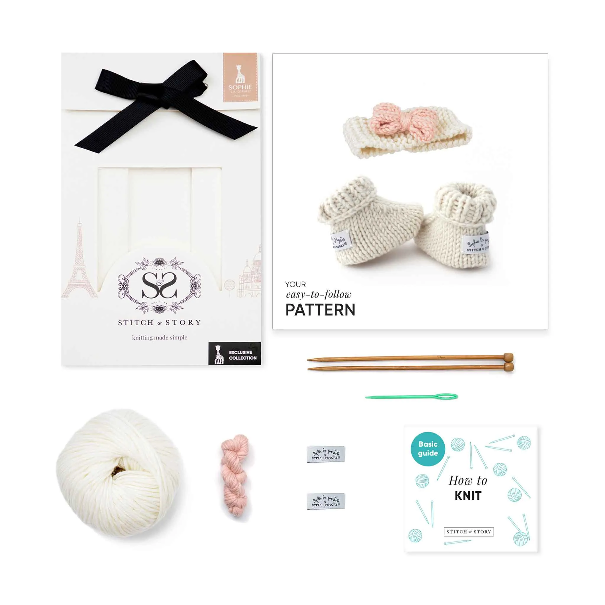 Sophie's Lily Bow & Booties Set | Rose quartz Stitch & Story