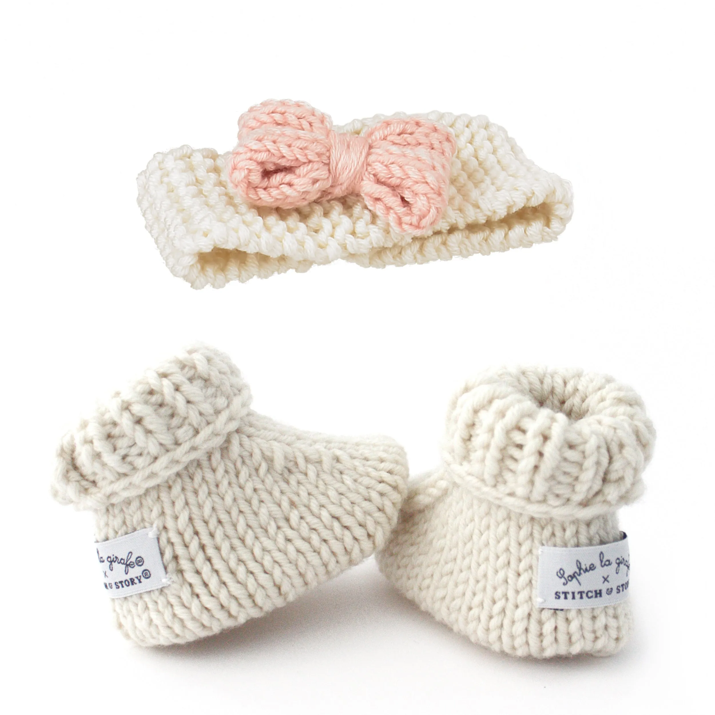 Sophie's Lily Bow & Booties Set | Rose quartz Stitch & Story