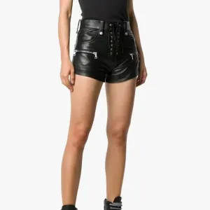 Steampunk Lace-Up Zip Genuine Leather Shorts for Women