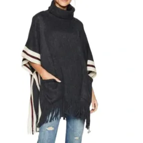 Steve Madden Metallic-Stripe Fringe Poncho, OS