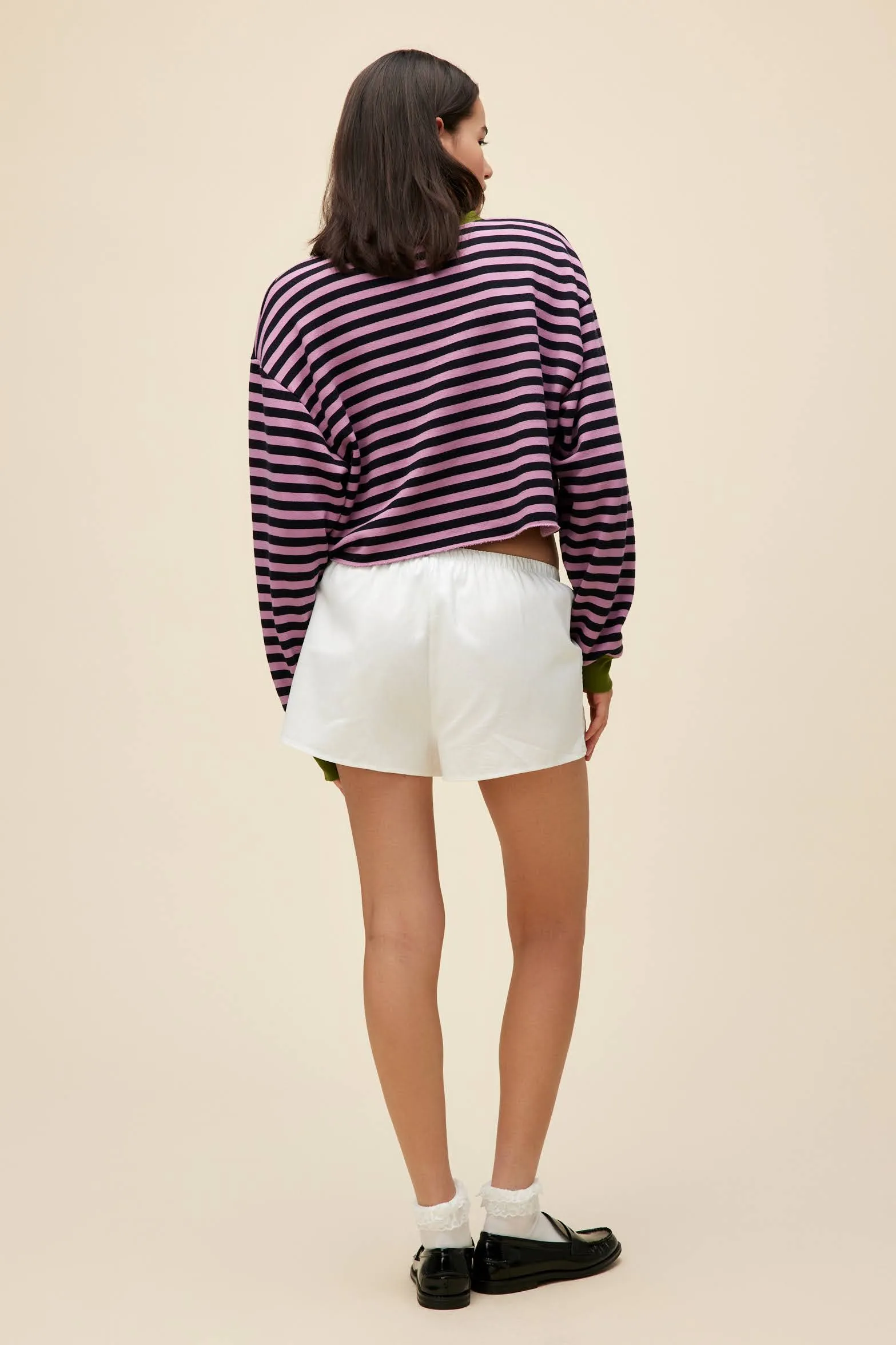 Stripe Cut-Off Sweatshirt in Lotus Flower