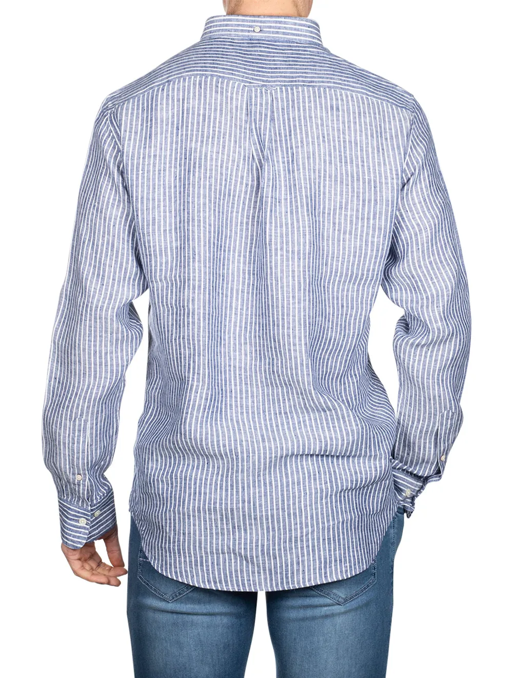 Stripe Linen Button-down Persian Blue