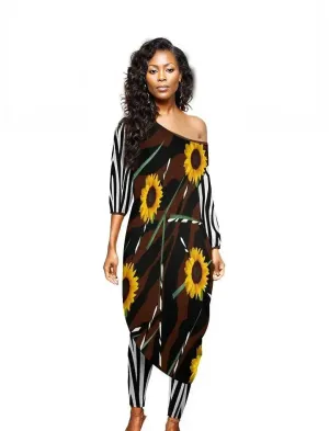 Sunflower Wild Diagonal Shoulder Women's Top & Pants Outfit Set