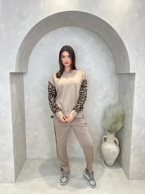 Taupe Leopard Print Oversize Sweatshirt