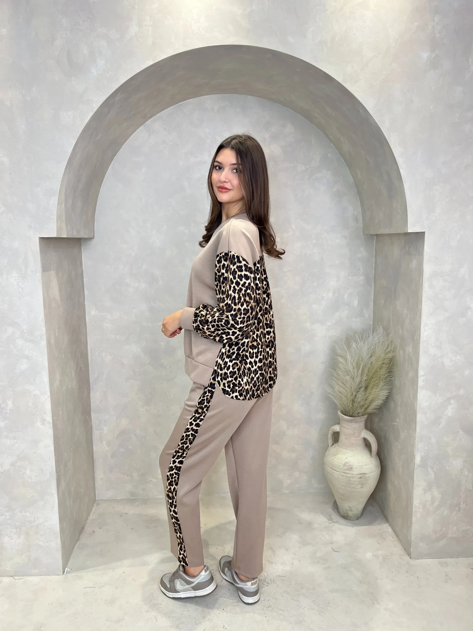 Taupe Leopard Print Oversize Sweatshirt