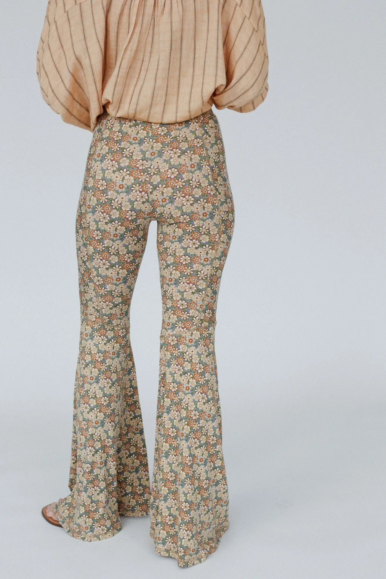 The Nest Dream in Flowers Flare Pants - Denim Khaki