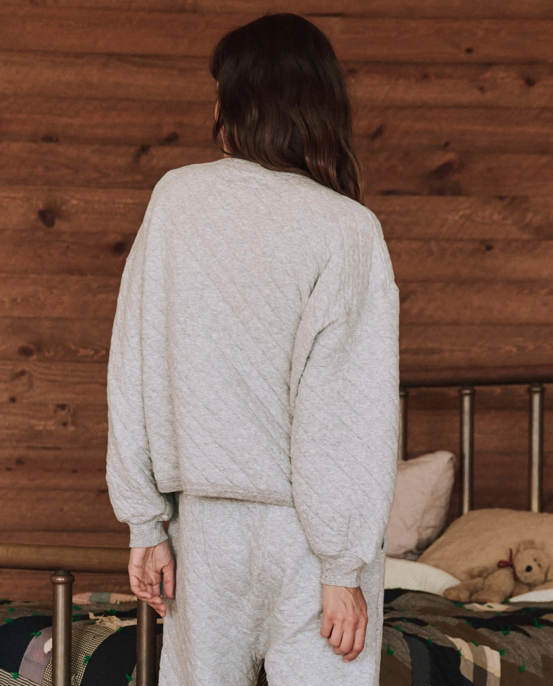 The Quilted Henley Sleep Sweatshirt. -- Heather Grey