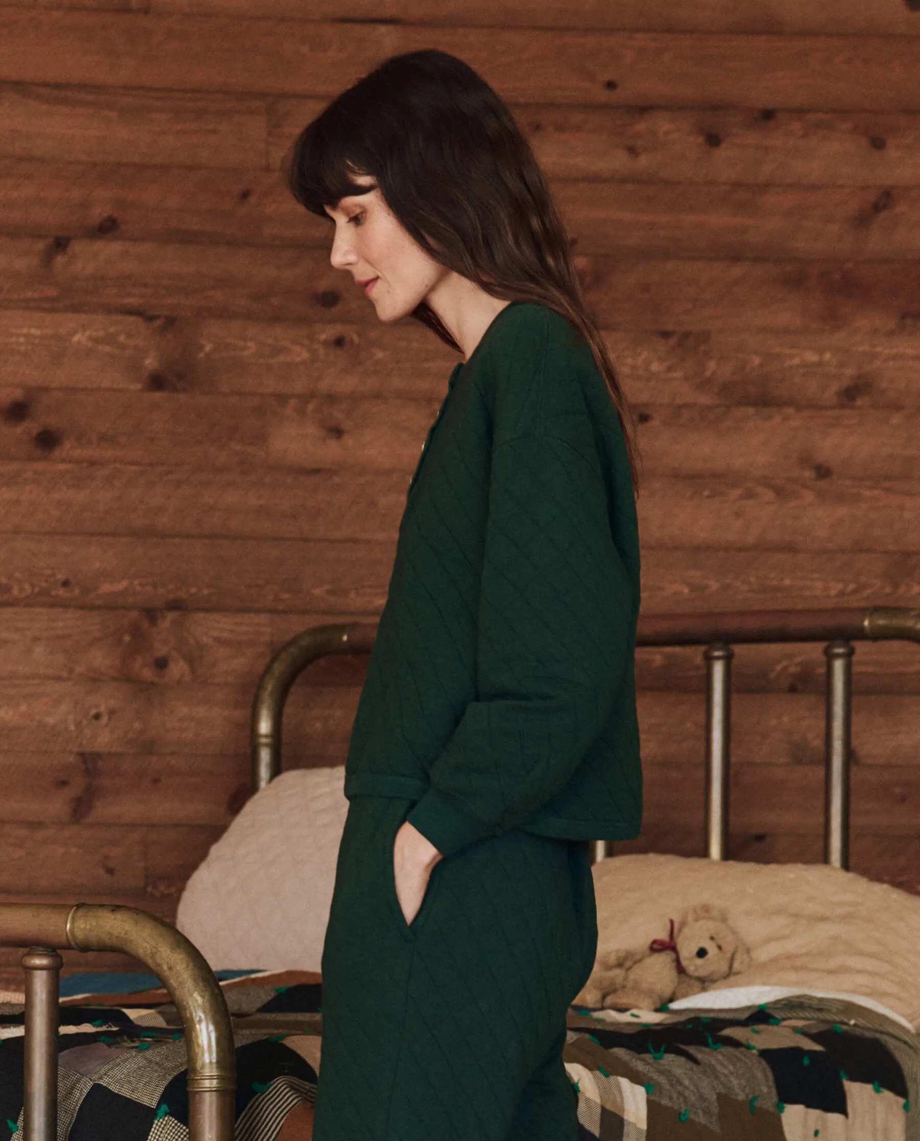 The Quilted Henley Sleep Sweatshirt. -- Pine