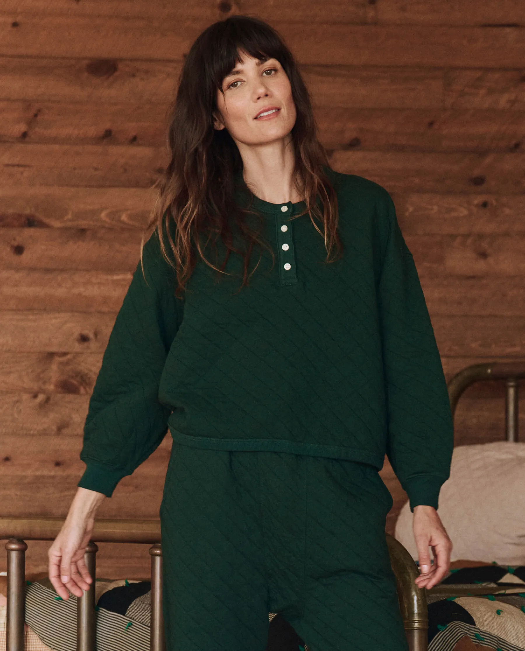 The Quilted Henley Sleep Sweatshirt. -- Pine