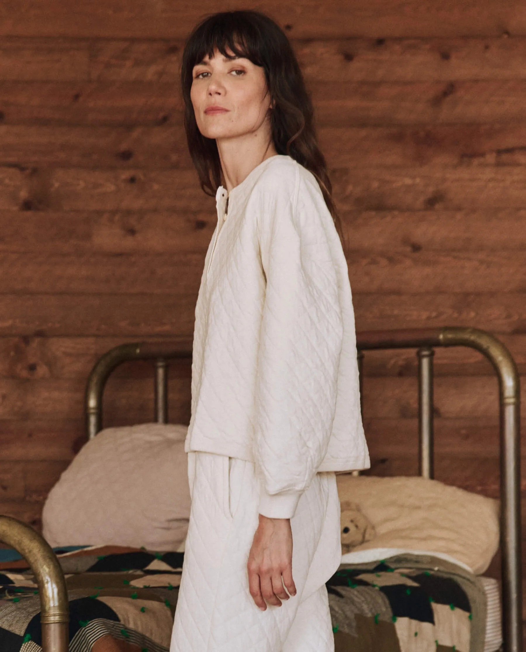 The Quilted Henley Sleep Sweatshirt. -- Washed White