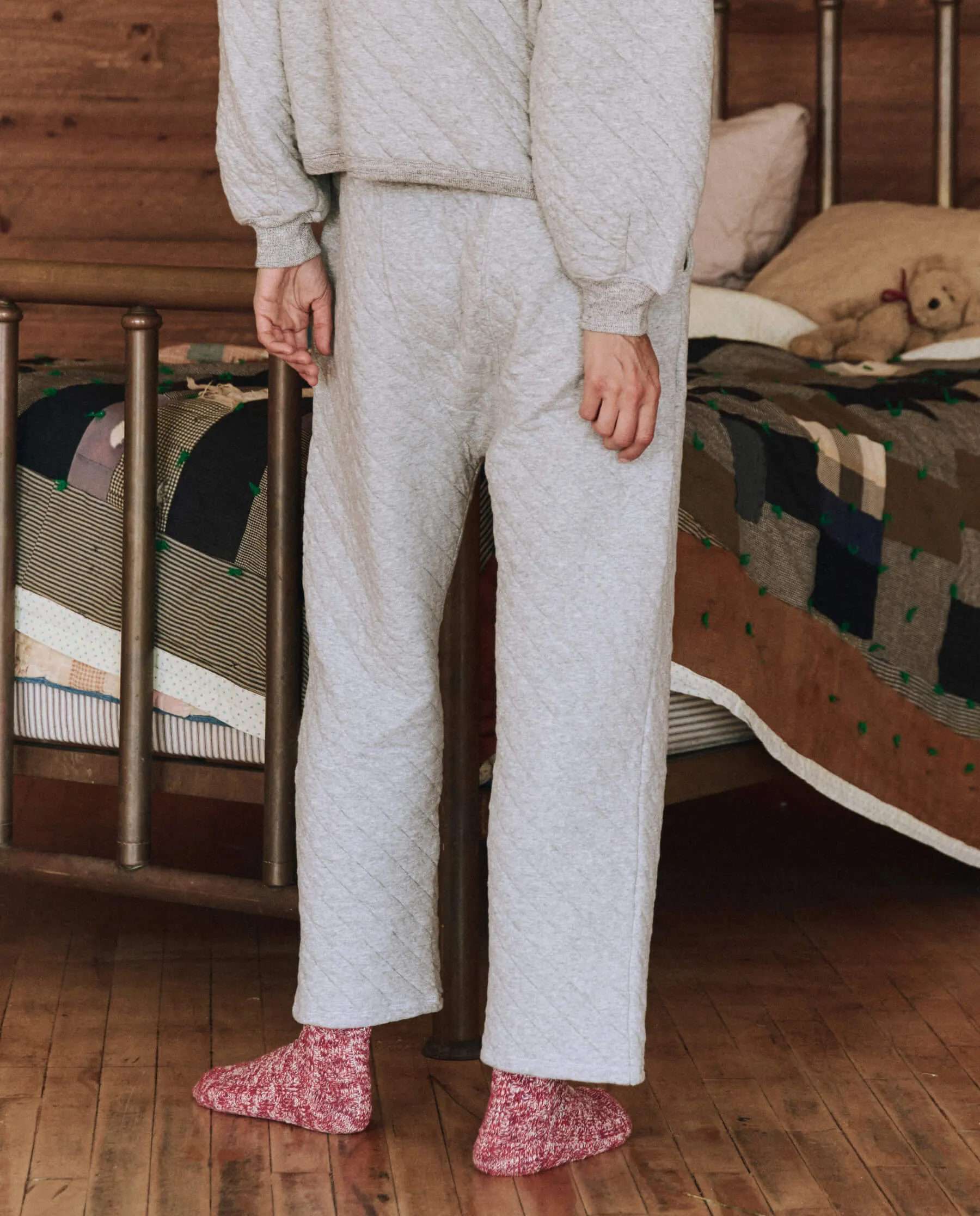 The Quilted Pajama Pant. -- Heather Grey