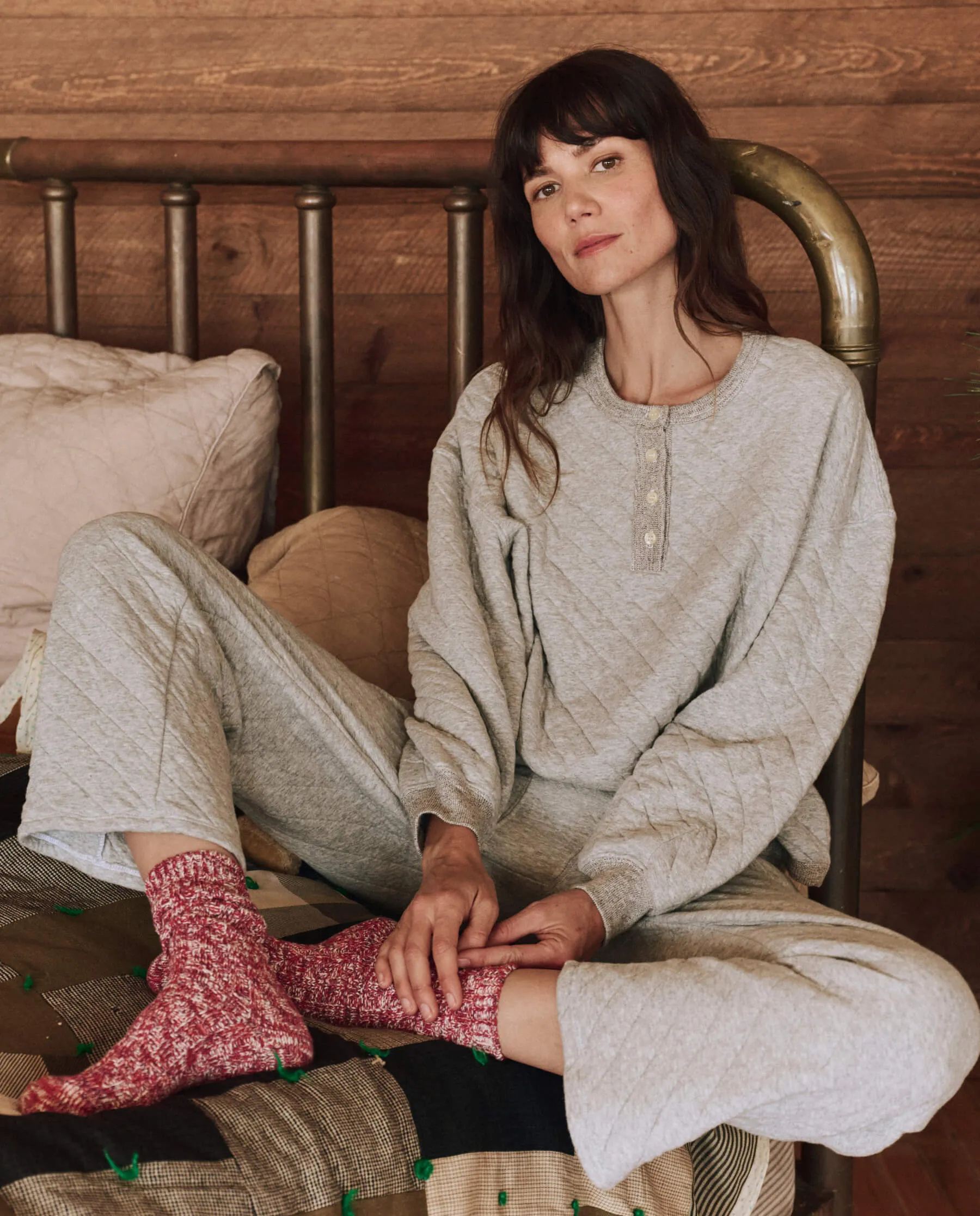 The Quilted Pajama Pant. -- Heather Grey