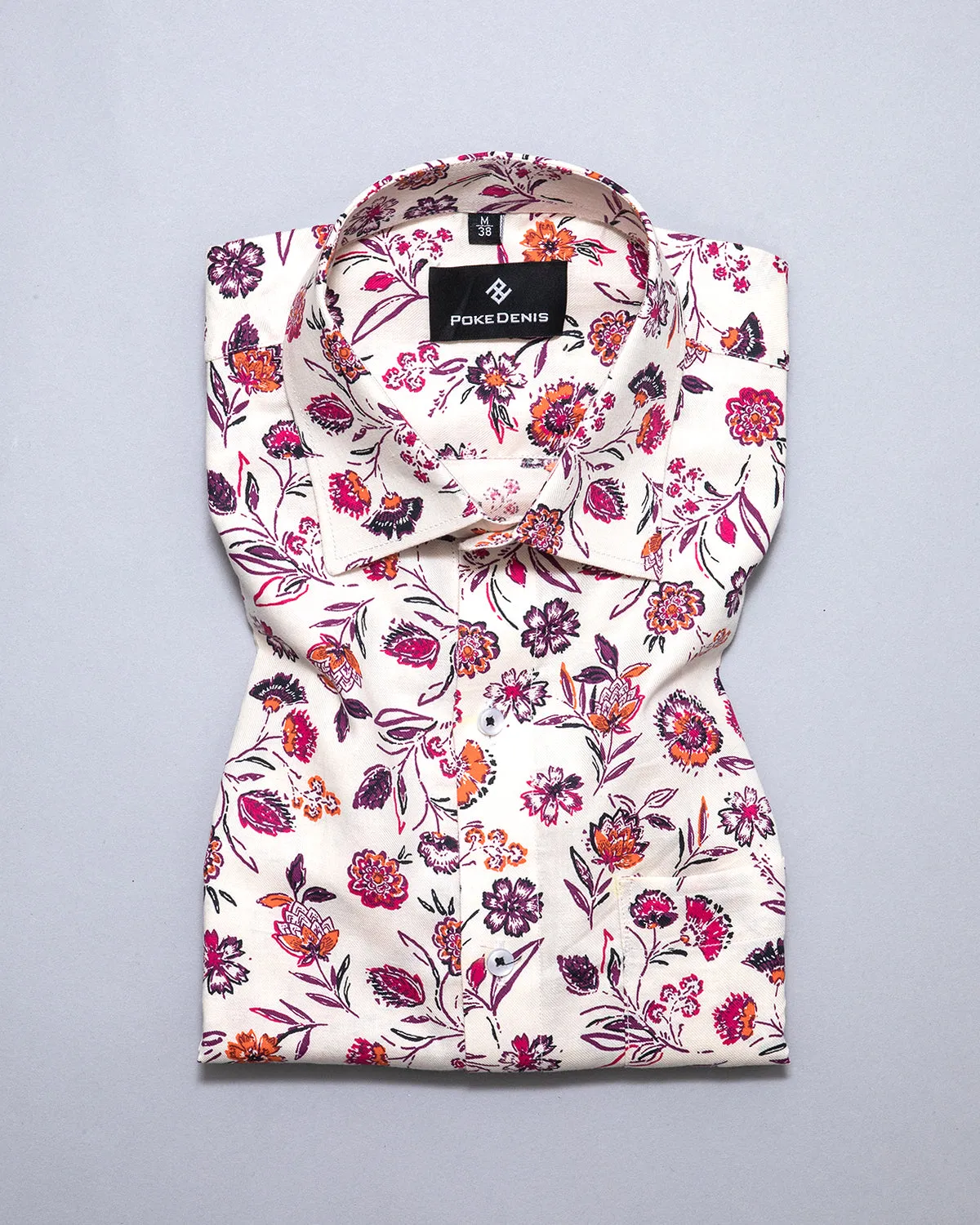 TIMBERWOLF LIGHT GRAY MULTICOLOUR FLORAL PRINTED SUPER SOFT PREMIUM COTTON SHIRT