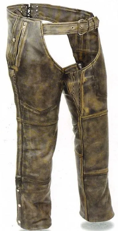 Unisex Distressed Brown Leather Motorcycle Chaps