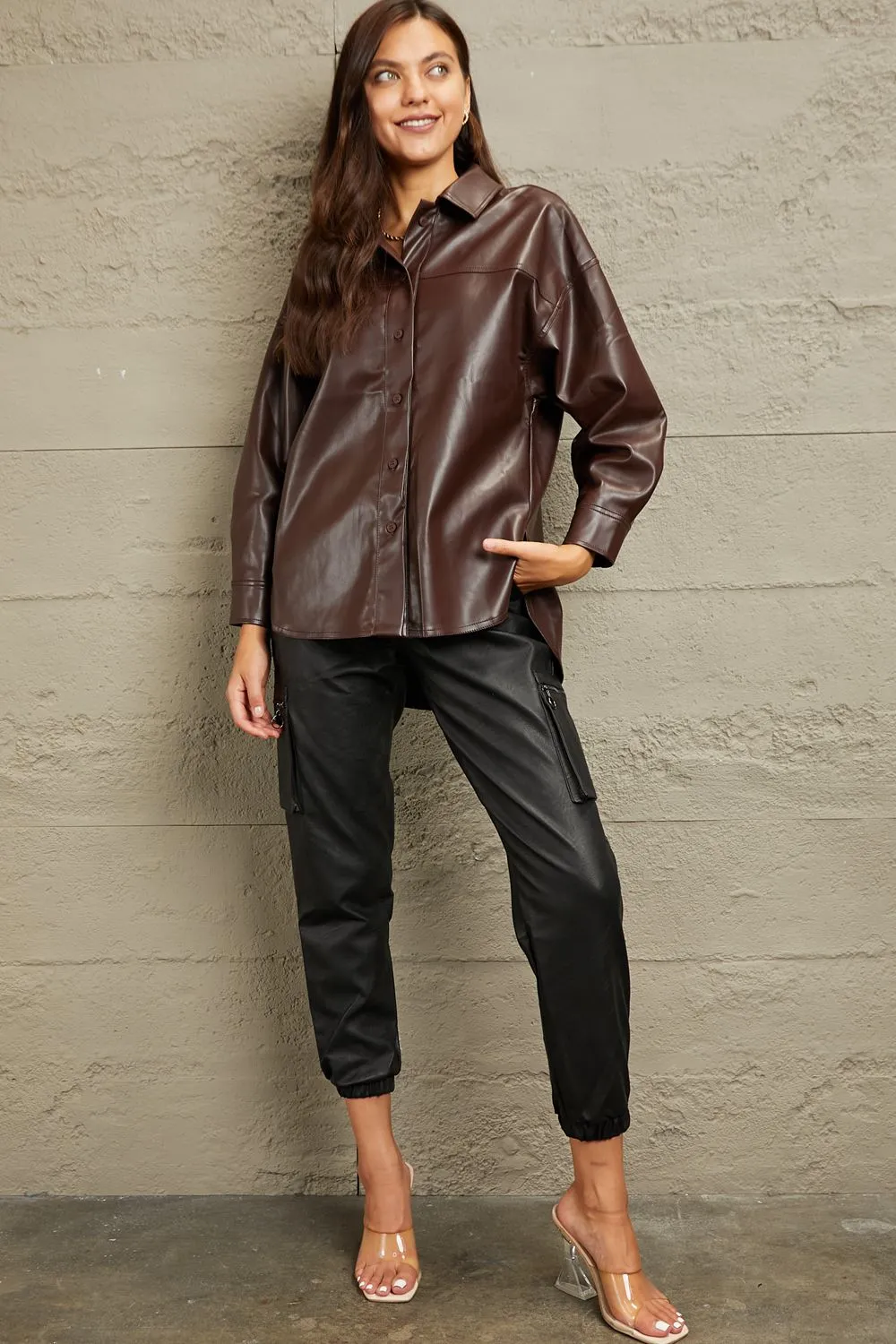 Vegan Leather Button Down Shirt