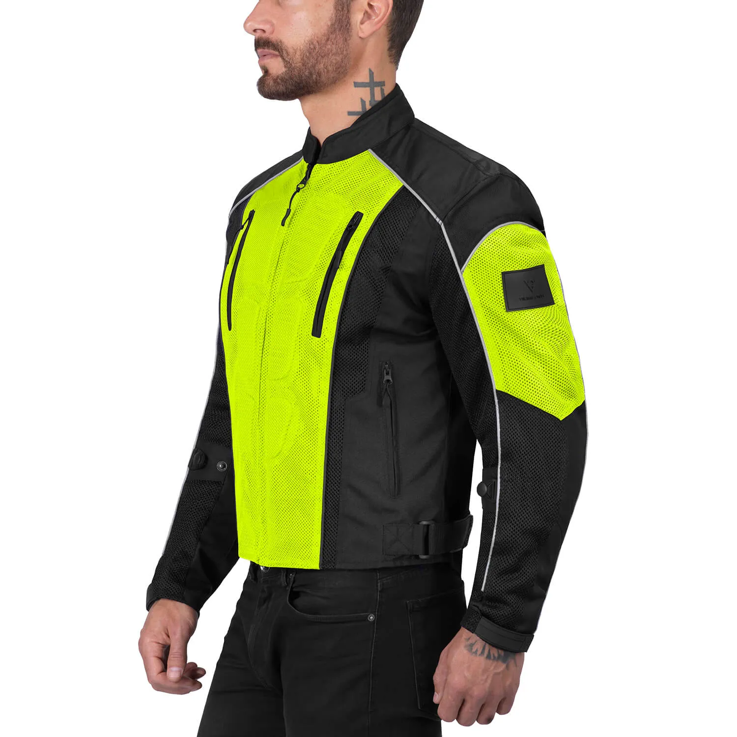 Viking Cycle Warlock Hi Viz Neon Mesh Motorcycle Jacket for Men