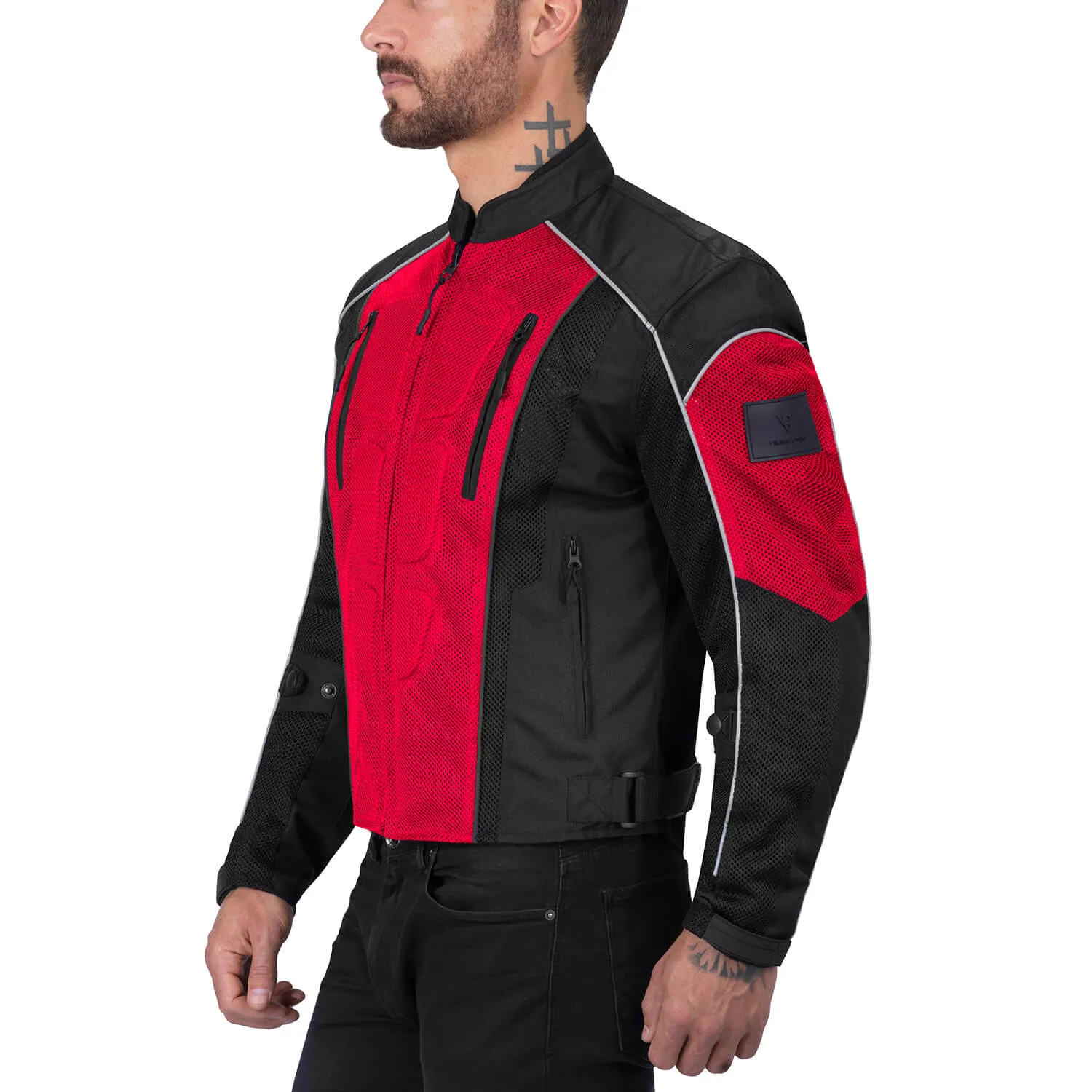 Viking Cycle Warlock Red Mesh Motorcycle Jacket for Men