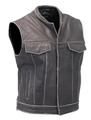 Vintage Brown Leather Club Vest w/Dual Concealed Pockets #VMA1015DN ()