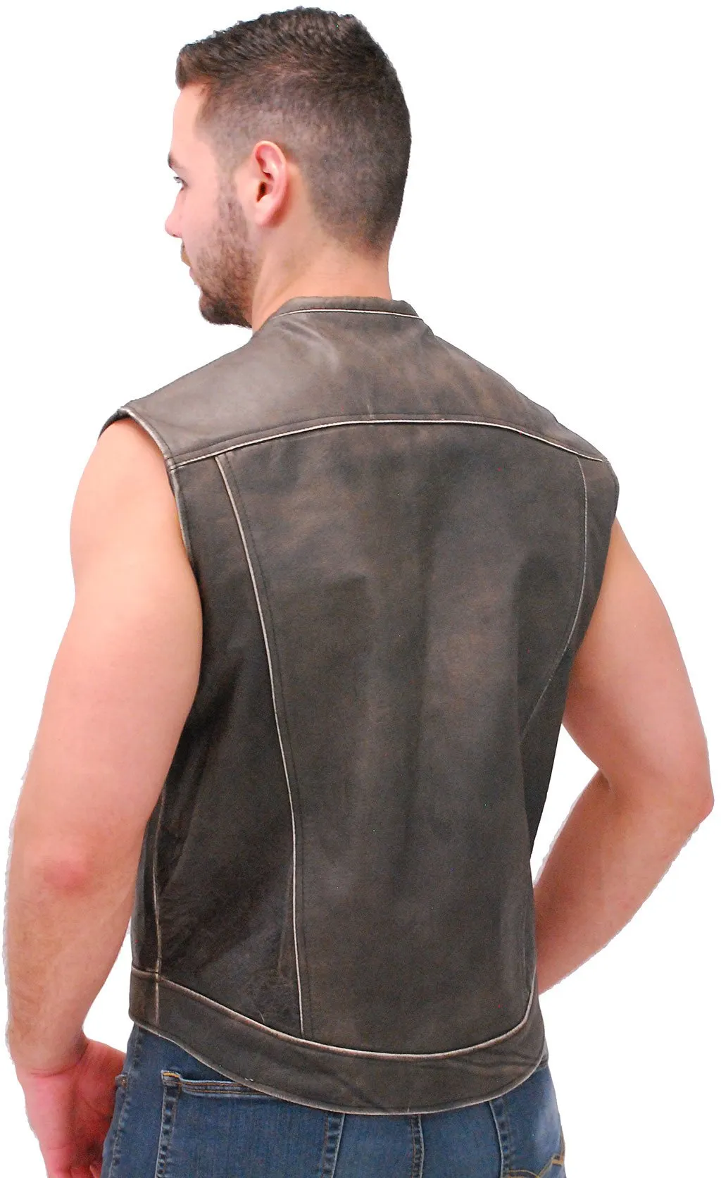 Vintage Brown Leather Club Vest w/Dual Concealed Pockets #VMA1015DN ()